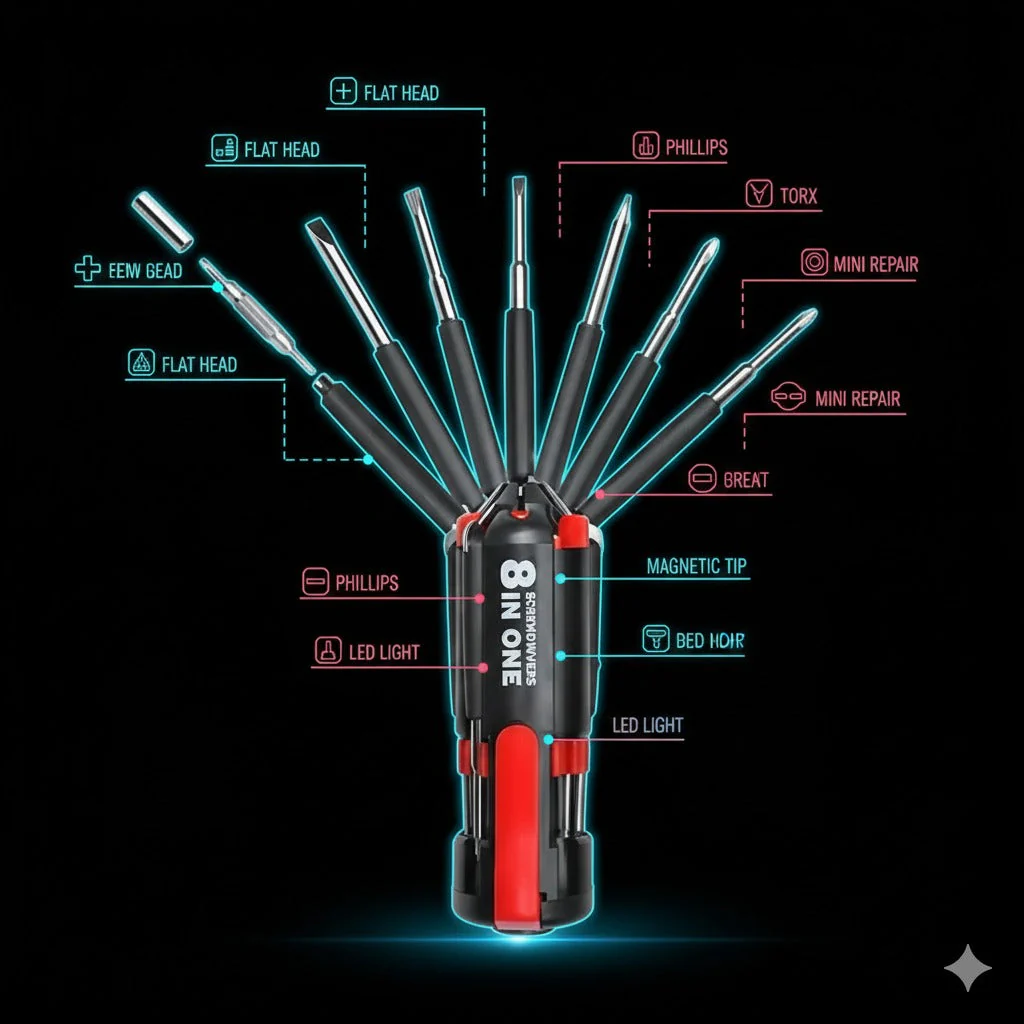 8-in-1 Multi-Tool Screwdriver Set with Built-in 6 LED Lights - Image 3