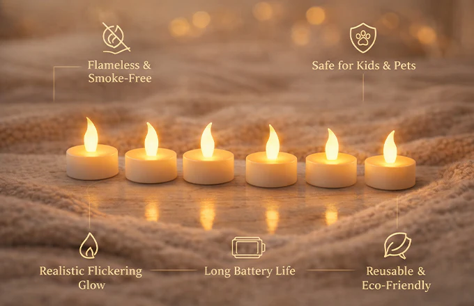 Pack of 06 LED Tealight Candles – Battery Operated Flameless & Smokeless Decorative Diyas for Diwali, Pooja & Home Decoration, Warm Yellow Tea Lights for Festival & Party Décor - Image 4