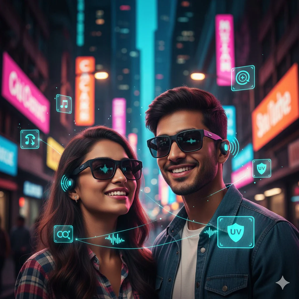 Smart Bluetooth Audio Glasses - Sunglasses with Built-in Mic & Speakers, Open Ear Wireless Headphones Smart Glasses for Adults, Solar-Powered Smart Sunglasses - Image 7