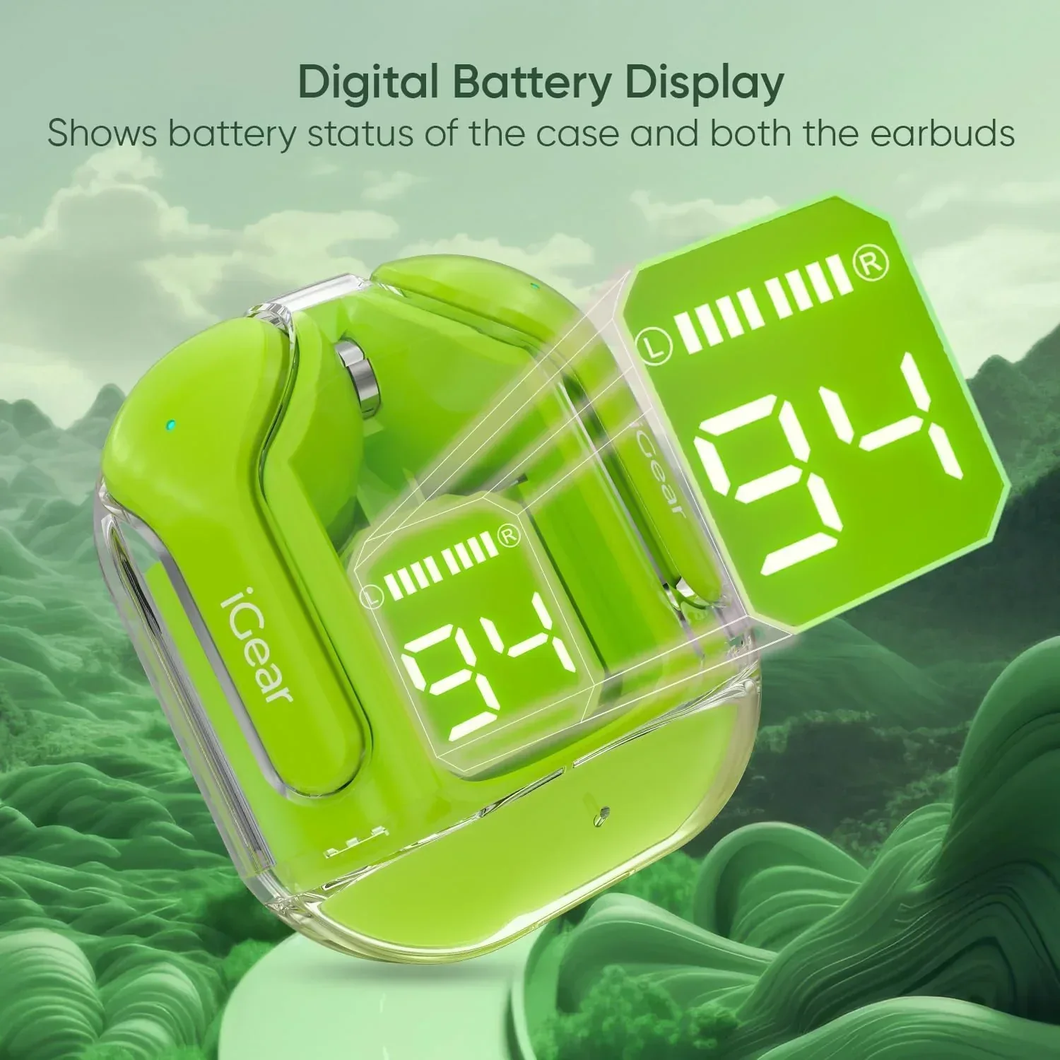 Transparent Ultrapods Max TWS Earbuds with LED Display Case - Image 5