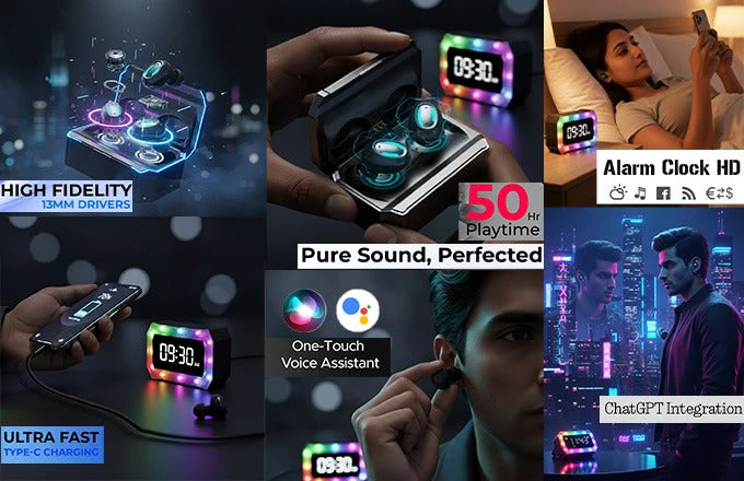 Wireless Bluetooth Earbuds with Powerbank Case and Display Clock - Image 7